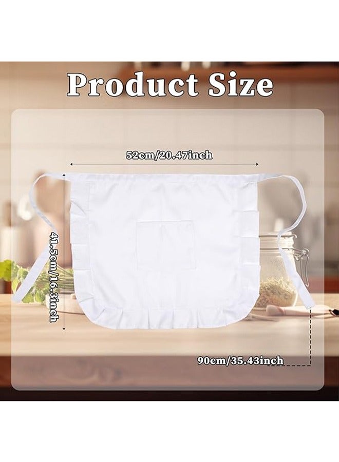 HY ​White Waist Apron Half Apron Kitchen Half Waist Apron Ruffle Chef Work Bib Maid Apron Dress Server Aprons for Waitress Cosplay Costume - Image 4