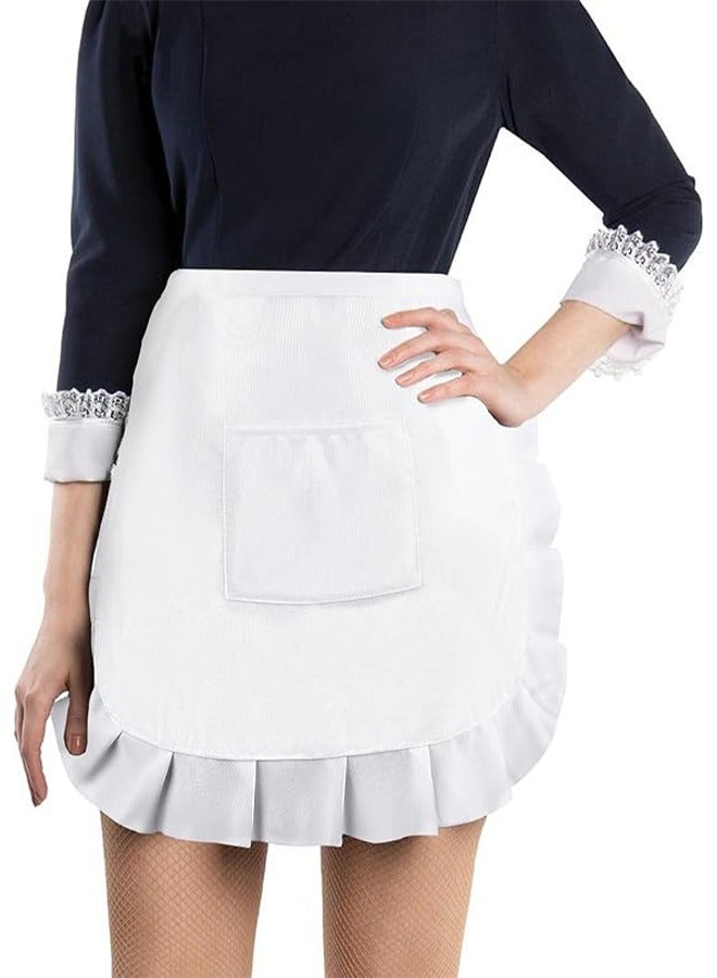 HY ​White Waist Apron Half Apron Kitchen Half Waist Apron Ruffle Chef Work Bib Maid Apron Dress Server Aprons for Waitress Cosplay Costume - Image 1