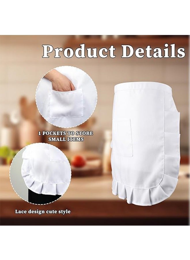 HY ​White Waist Apron Half Apron Kitchen Half Waist Apron Ruffle Chef Work Bib Maid Apron Dress Server Aprons for Waitress Cosplay Costume - Image 2
