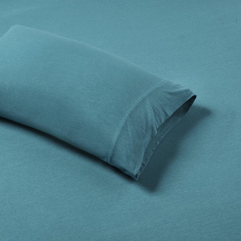Intelligent Design Cotton Blend Jersey Knit Queen Bed Sheets , Coastal Cotton Bed Sheet , Teal Bed Sheet Set 4-Piece Include Flat Sheet , Fitted Sheet & 2 Pillowcases - Image 3