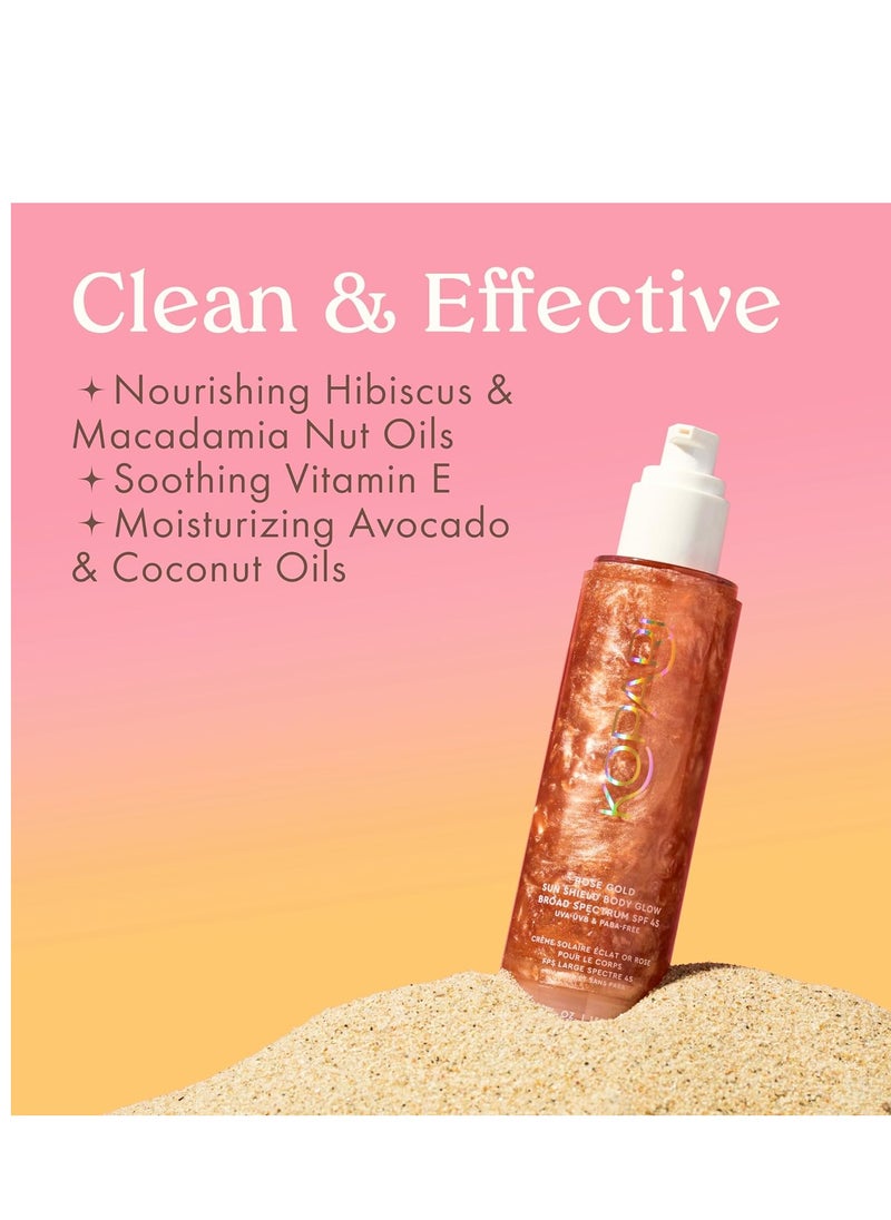 Kopari Kopari Sun Shield Body Glow - SPF 45 UV Protection Sunscreen Rose Gold Shimmer Mica - Sweat Resistant - Antioxidant Vitamin E Vegan Cruelty Free - Macadamia Hibiscus Avocado Coconut Oils 5oz  - Image 2