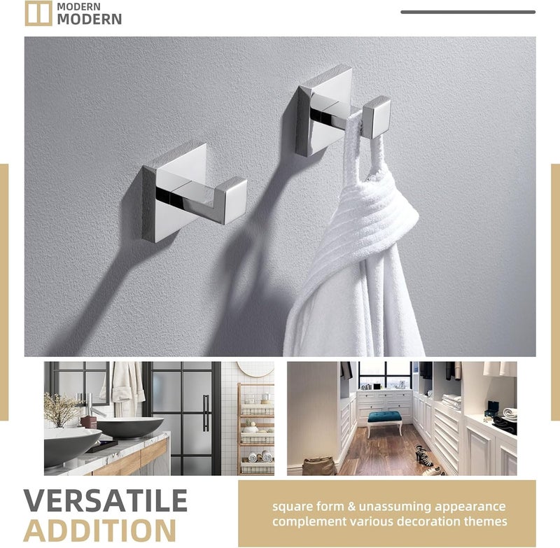 Angle Simple Towel Hooks, SUS 304 Stainless Steel Bathroom Towel Hooks, Wall Robe Coat Hanger, Polished Chrome, 2 Pack - Image 3