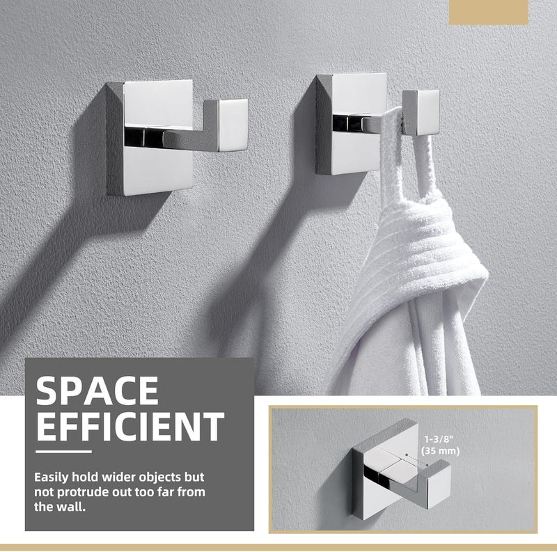 Angle Simple Towel Hooks, SUS 304 Stainless Steel Bathroom Towel Hooks, Wall Robe Coat Hanger, Polished Chrome, 2 Pack - Image 4