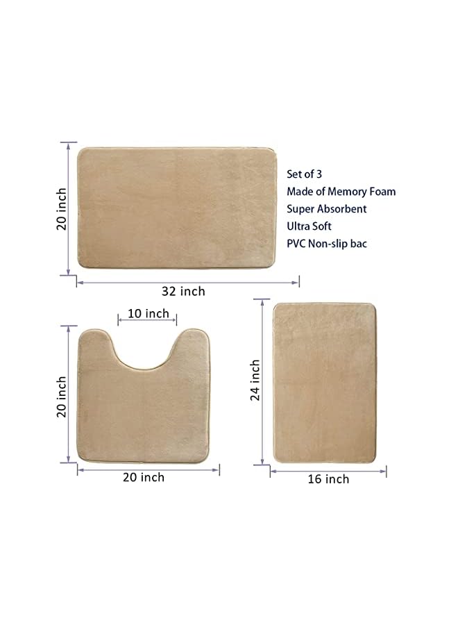 Zaboon 3 Pcs Clark Bathroom Rugs, Velvet Memory Foam Bath Mat - Non-Slip Bath Rugs, Machine Wash, Dries Quickly - Ultra Soft Bath Mats for Bathroom (brown) - Image 3