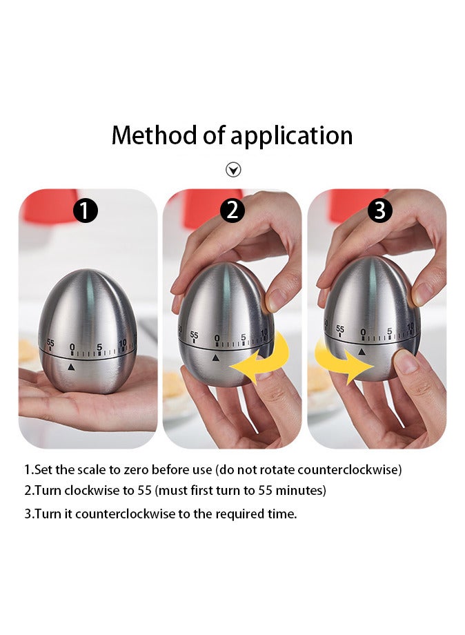 Kitchen Timer Cute Manual Stainless Steel Metal  - Image 3