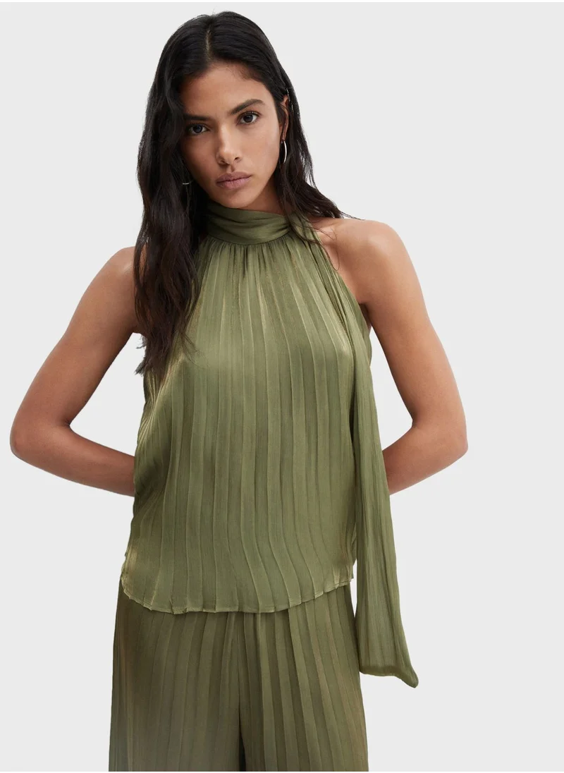 MANGO Halter Neck Pleated Top