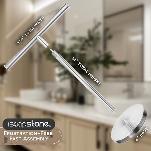 iSoapStone Luxury Hand Towel Holder Stand with Heavy Base, SUS 304 Stainless Steel Towel Rack, T-Shape, Freestanding Towel Stand for Bathroom Vanity or Kitchen Countertop, Waterproof Counter Organizer - Image 2