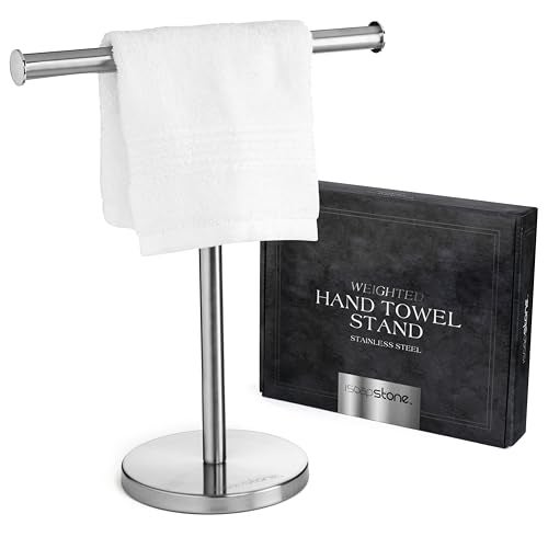 iSoapStone Luxury Hand Towel Holder Stand with Heavy Base, SUS 304 Stainless Steel Towel Rack, T-Shape, Freestanding Towel Stand for Bathroom Vanity or Kitchen Countertop, Waterproof Counter Organizer - Image 1
