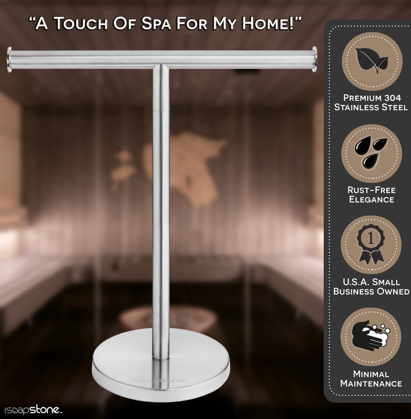 iSoapStone Luxury Hand Towel Holder Stand with Heavy Base, SUS 304 Stainless Steel Towel Rack, T-Shape, Freestanding Towel Stand for Bathroom Vanity or Kitchen Countertop, Waterproof Counter Organizer - Image 3