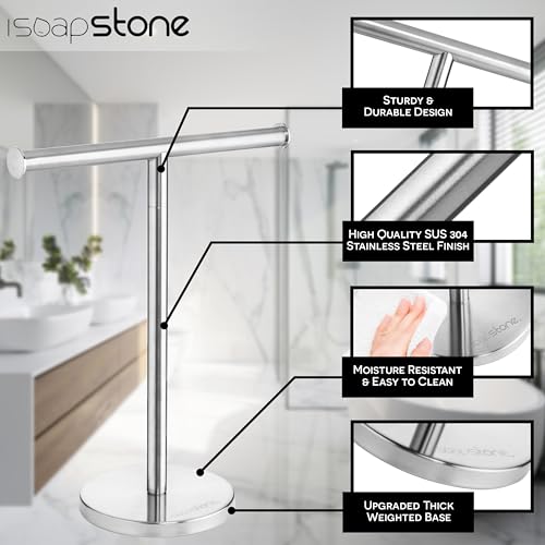 iSoapStone Luxury Hand Towel Holder Stand with Heavy Base, SUS 304 Stainless Steel Towel Rack, T-Shape, Freestanding Towel Stand for Bathroom Vanity or Kitchen Countertop, Waterproof Counter Organizer - Image 5