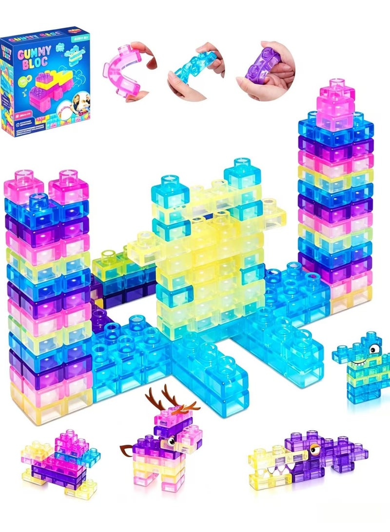 Prime Choice Gummy Bloc Soft Sensory Building Blocks - 40PCS Flexible TPR Construction Toy, Multiple Colors & Shapes, Safe for Toddlers 3+, STEM Learning & Fidget Toy for Kids - Image 2