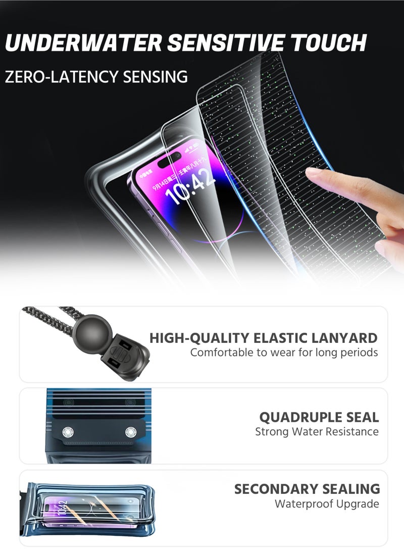 جراب هاتف مقاوم للماء 2 قطعة ، حقيبة هاتف مقاومة للماء 30 مترا معتمدة من IPX8 ، حافظة هاتف خليوي رباعية مقاومة للماء ، تناسب الهواتف الكبيرة حتى 6.7 بوصة متوافقة مع iPhone 12/13/14/15/16 Pro أو Max - Image 2