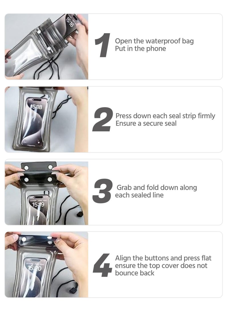 جراب هاتف مقاوم للماء 2 قطعة ، حقيبة هاتف مقاومة للماء 30 مترا معتمدة من IPX8 ، حافظة هاتف خليوي رباعية مقاومة للماء ، تناسب الهواتف الكبيرة حتى 6.7 بوصة متوافقة مع iPhone 12/13/14/15/16 Pro أو Max - Image 3