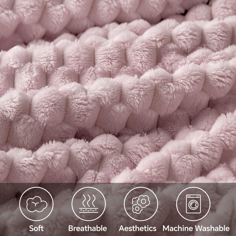 BEDELITE BEDELITE Fleece Throw Blanket for Couch & Bed - 3D Jacquard Decorative Lotus Pink Blanket  Super Soft and Cozy Warm Fuzzy Blanket All Seasons Suitable  60x80Inches  - Image 3