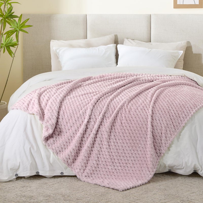 BEDELITE BEDELITE Fleece Throw Blanket for Couch & Bed - 3D Jacquard Decorative Lotus Pink Blanket  Super Soft and Cozy Warm Fuzzy Blanket All Seasons Suitable  60x80Inches  - Image 5
