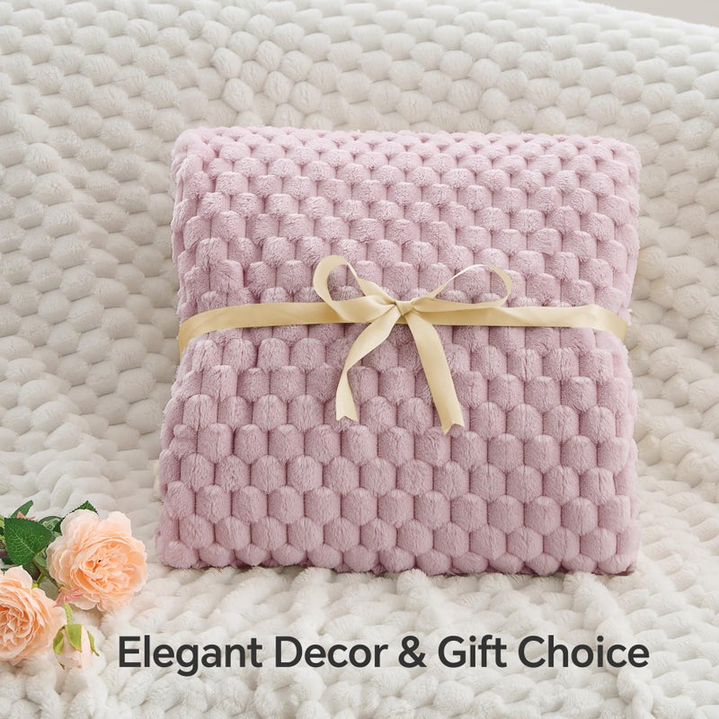 BEDELITE BEDELITE Fleece Throw Blanket for Couch & Bed - 3D Jacquard Decorative Lotus Pink Blanket  Super Soft and Cozy Warm Fuzzy Blanket All Seasons Suitable  60x80Inches  - Image 4