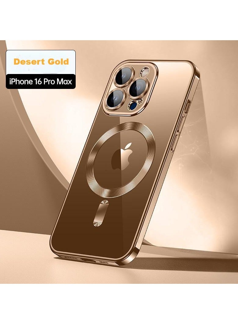 For iPhone 16 Pro Max Magnetic Clear Phoner Case Support MagSafe Charger Wireless Anti Scratch Shockproof Clear Four Corner Cushion Screen Protector Anti Dropping Full Body Protection Cover 【N52 Stronger Magnets】【Shockproof-Grade Protection】Anti-Yellow&Anti-Scratch, Ultra Slim, Desert Gold - Image 1