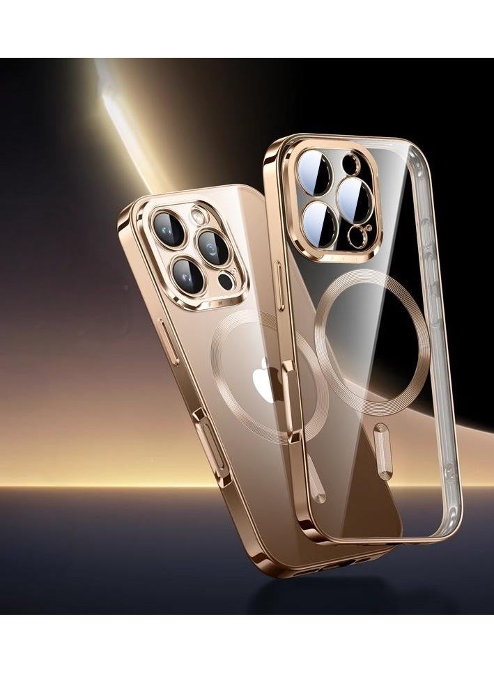 For iPhone 16 Pro Max Magnetic Clear Phoner Case Support MagSafe Charger Wireless Anti Scratch Shockproof Clear Four Corner Cushion Screen Protector Anti Dropping Full Body Protection Cover 【N52 Stronger Magnets】【Shockproof-Grade Protection】Anti-Yellow&Anti-Scratch, Ultra Slim, Desert Gold - Image 3
