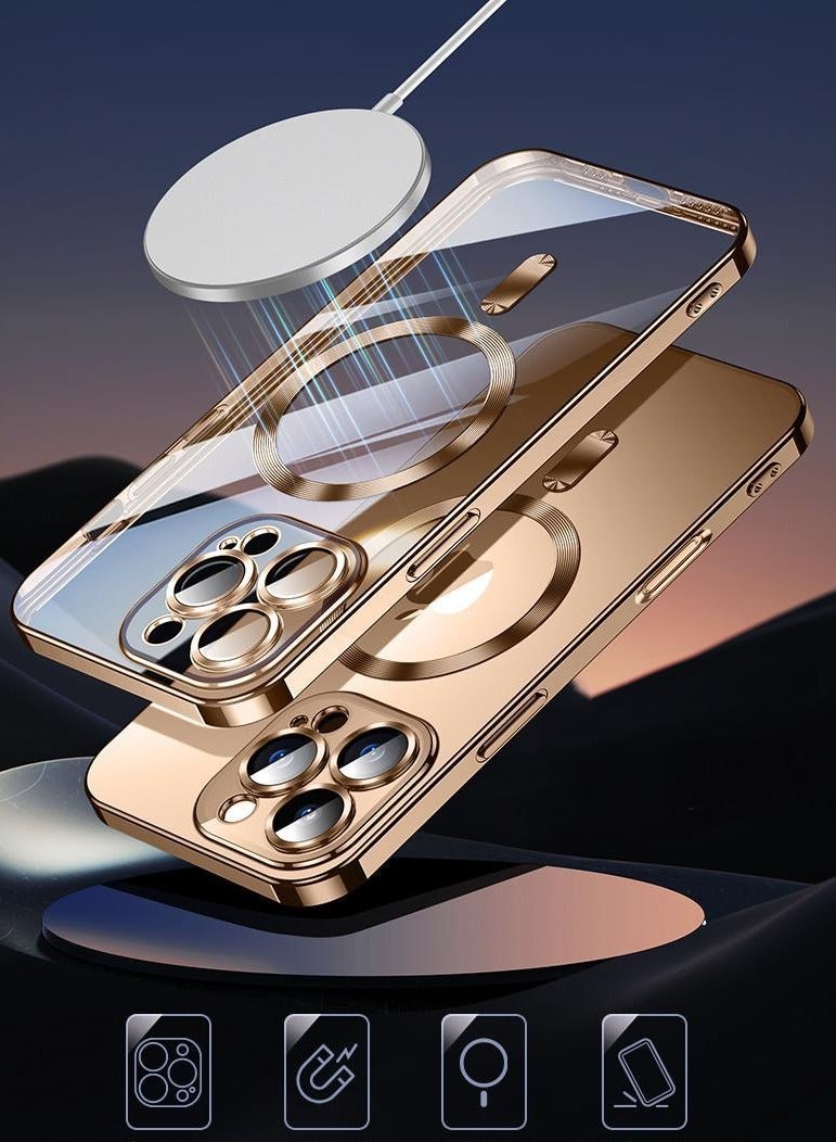 For iPhone 16 Pro Max Magnetic Clear Phoner Case Support MagSafe Charger Wireless Anti Scratch Shockproof Clear Four Corner Cushion Screen Protector Anti Dropping Full Body Protection Cover 【N52 Stronger Magnets】【Shockproof-Grade Protection】Anti-Yellow&Anti-Scratch, Ultra Slim, Desert Gold - Image 5