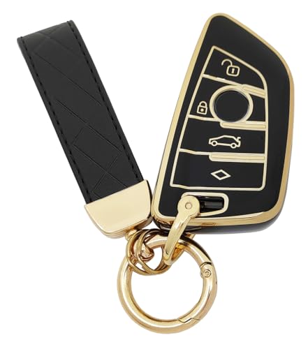 AYGUCEKE TPU Protective Key Fob Cover Case Compatible with BMW 1 2 3 5 6 7 X1 X2 X3 X5 X6 540i 550i Series Smart Remote Key Fob Black - Image 1