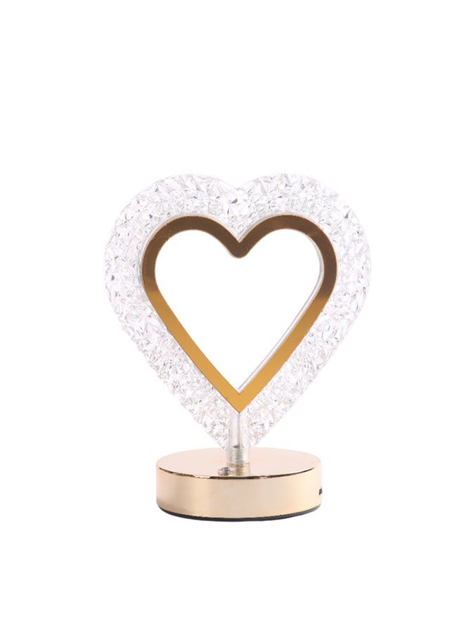 إيه تي إم مصباح طاولة LED على شكل قلب كريستالي مع قاعدة خشبية - إضاءة محيطة دافئة - Image 1