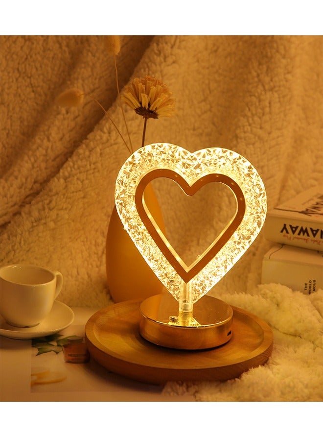 إيه تي إم مصباح طاولة LED على شكل قلب كريستالي مع قاعدة خشبية - إضاءة محيطة دافئة - Image 3