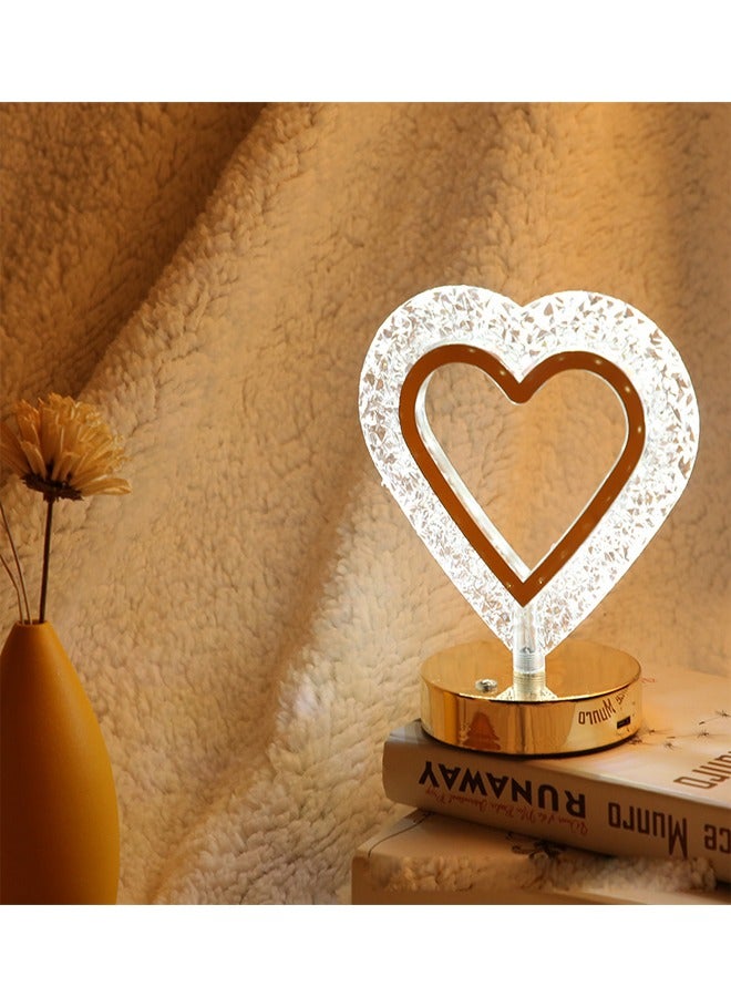 إيه تي إم مصباح طاولة LED على شكل قلب كريستالي مع قاعدة خشبية - إضاءة محيطة دافئة - Image 4