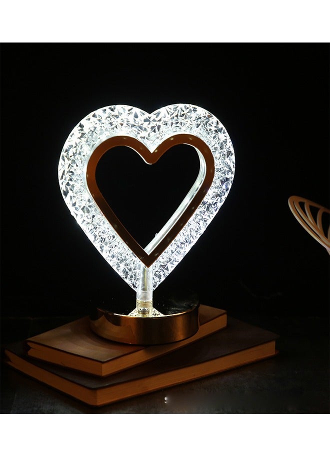 إيه تي إم مصباح طاولة LED على شكل قلب كريستالي مع قاعدة خشبية - إضاءة محيطة دافئة - Image 5