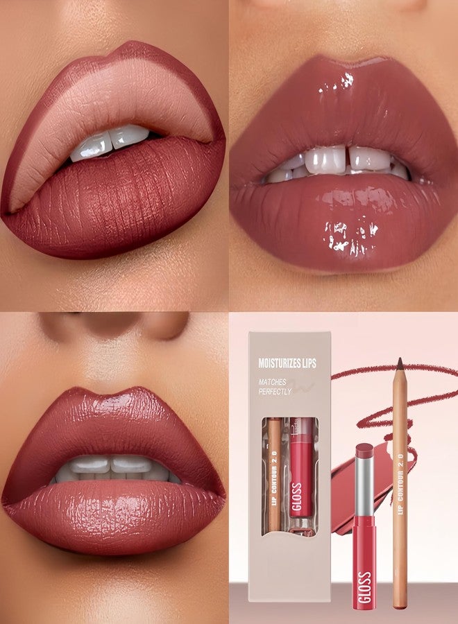 Melemando 2PCS Lip Liner and Lipstick Combo Set, 2 in 2 Waterproof Lip Liner Long Lasting Lipstick Set, Matte Lipliner Pencil & Hydrating Lip Gloss Makeup Kits for Women (201) - Image 2