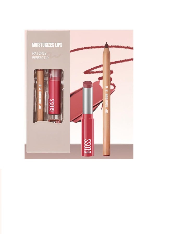 Melemando 2PCS Lip Liner and Lipstick Combo Set, 2 in 2 Waterproof Lip Liner Long Lasting Lipstick Set, Matte Lipliner Pencil & Hydrating Lip Gloss Makeup Kits for Women (201) - Image 1