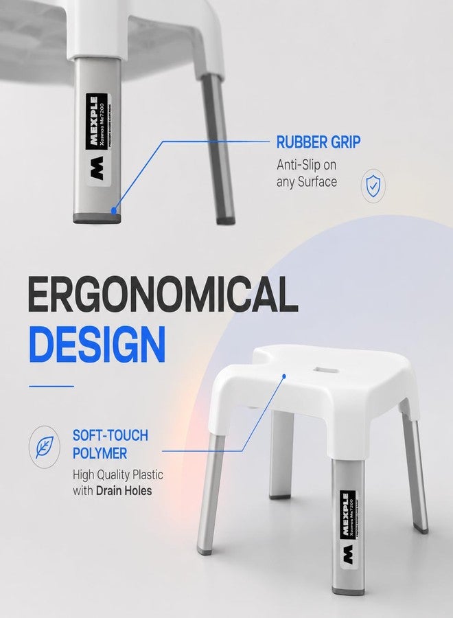 MEXPLE Xosmos 7200 Premium Shower Stool for Adults & Seniors | Anti-Rust Aluminium Legs | Anti-Slip Rubber Grip | Lightweight & Portable Bathroom Stool | Tool-Free Assembly | Up to 150 kg - Image 2