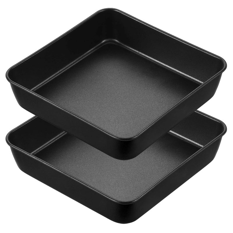 Herogo 8 x 8 Baking Pan Set of 2 NonStick Square Cake Pan for Oven Stainless Steel Black Lasagna Brownies Casseroles Cakes Bakeware Dishwasher Safe
