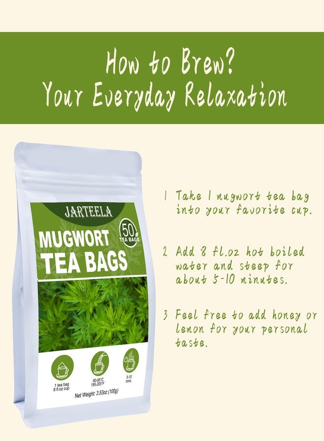 Jarteela - Mugwort Tea Bag, 2g x 50 Count - Pure Mugwort Herb - Natural Herbal Tea Bags for Digestion - Non-GMO - Caffeine-free Tea - Image 5