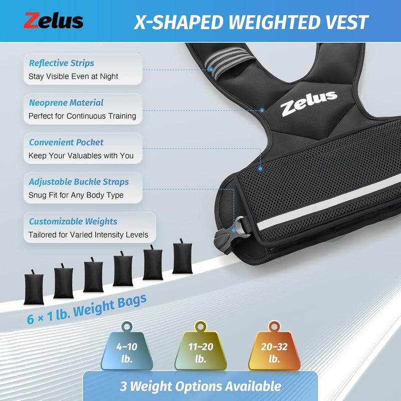 ZELUS Weighted Vest for Men and Women | 4-10lb/11-20lb/20-32lb Vest with 6 Ironsand Weights for Home Workouts | Adjustable Body Weight Vest Exercise Set for Cardio and Strength Training - Image 3