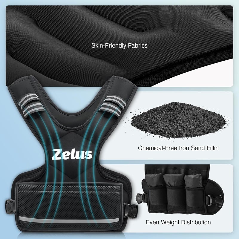 ZELUS Weighted Vest for Men and Women | 4-10lb/11-20lb/20-32lb Vest with 6 Ironsand Weights for Home Workouts | Adjustable Body Weight Vest Exercise Set for Cardio and Strength Training - Image 5