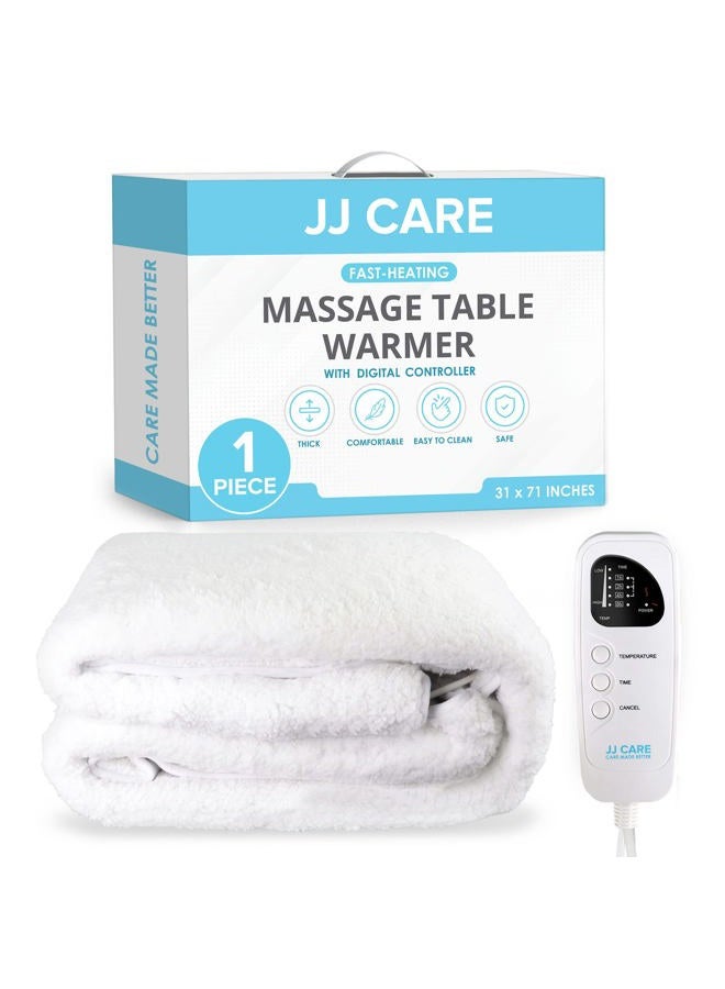 JJ CARE دفاية طاولة المساج الفاخرة 80 سم × 180 سم، خمس إعدادات حرارة، فليس، أبيض - Image 1