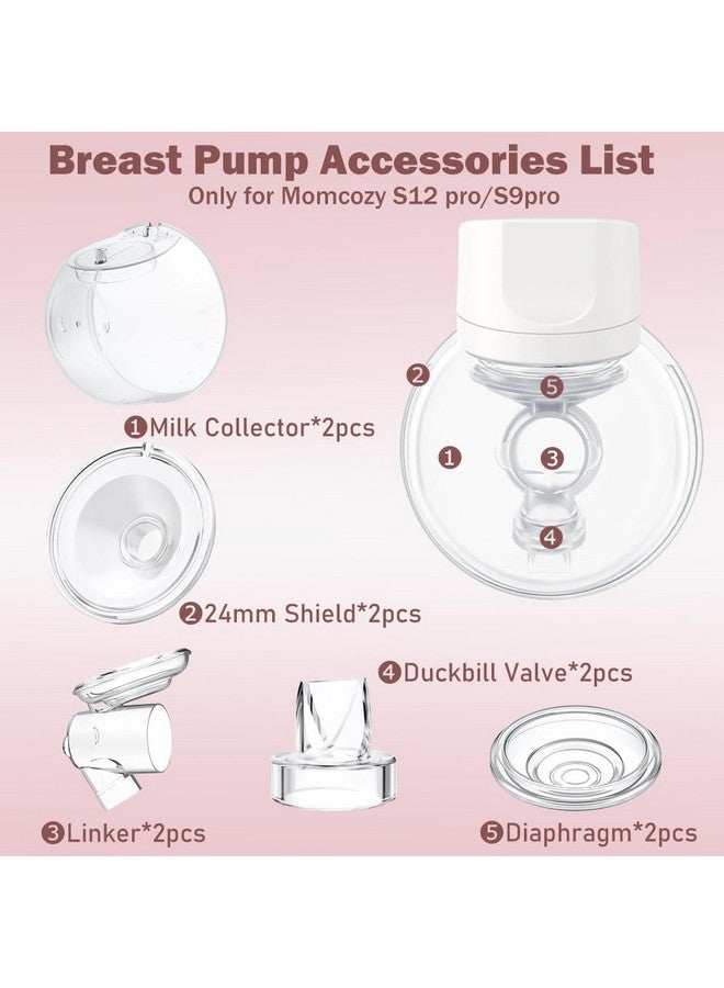IVARONAL Two Full Milk Collector Cup Sets with 24mm Flange Compatible with Momcozy S12 Pro/S9 Pro Breast Pump, NOT for S9/S12, Replacement Pump Parts with Duckbill Valve, Flange, Diaphragm, Linker, Collector - Image 2