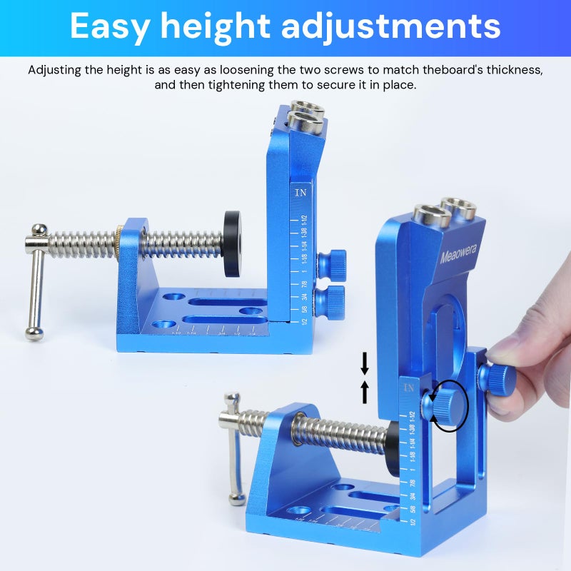 Meaowera Pocket Hole Jig Kit with Adjustable Drill Guide, Stop Collars, 30PCS Screws & Plugs, Allen Wrench â€“ Complete Woodworking Joinery System - Image 4