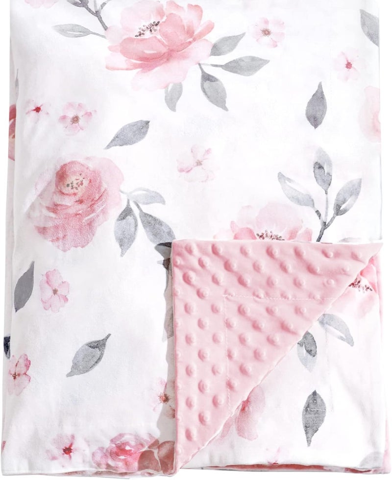 PHF Minky Baby Blanket for Girls 30x40 Inches Soft Double Layer Baby Blankets with Dotted Backing Receiving Blanket Bed Throws for Newborn Infant Babies Floral - Image 1