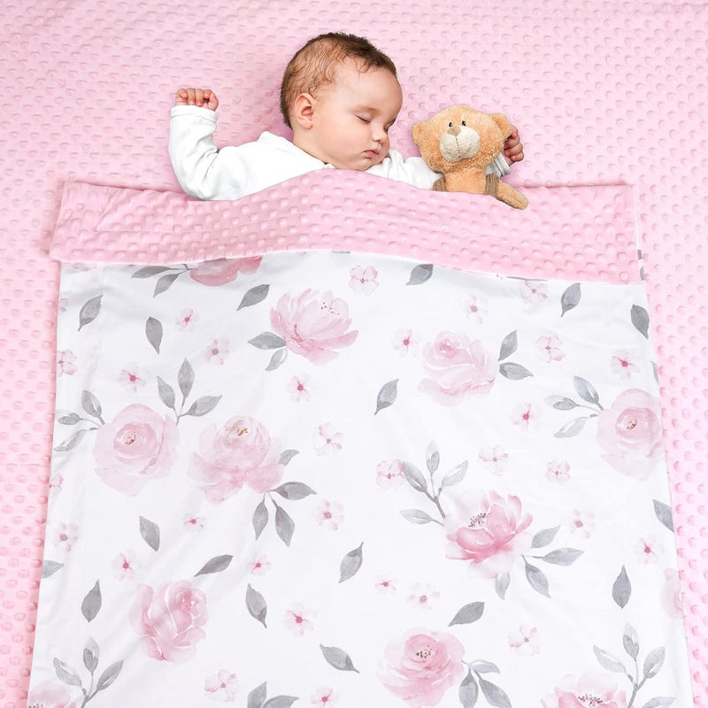PHF Minky Baby Blanket for Girls 30x40 Inches Soft Double Layer Baby Blankets with Dotted Backing Receiving Blanket Bed Throws for Newborn Infant Babies Floral - Image 4