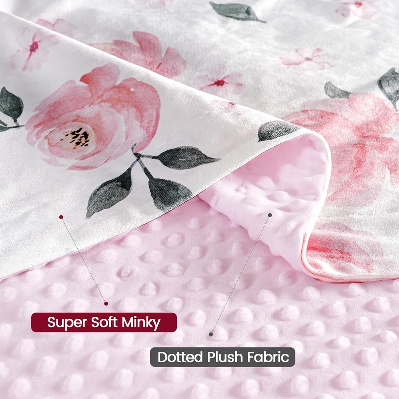 PHF Minky Baby Blanket for Girls 30x40 Inches Soft Double Layer Baby Blankets with Dotted Backing Receiving Blanket Bed Throws for Newborn Infant Babies Floral - Image 5