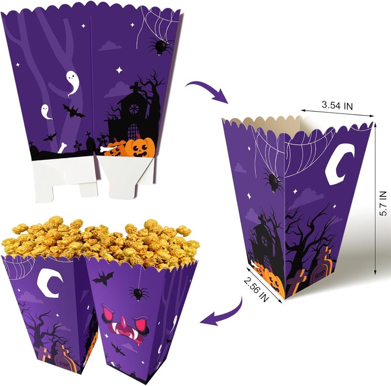Obbyidk Purple Halloween Party Favor Boxes, Set of 12, Haunted Boo House Popcorn Boxes, Halloween Party Favor Treat Supplies, Ideal For Trick Or Treating, Halloween Event - Image 2