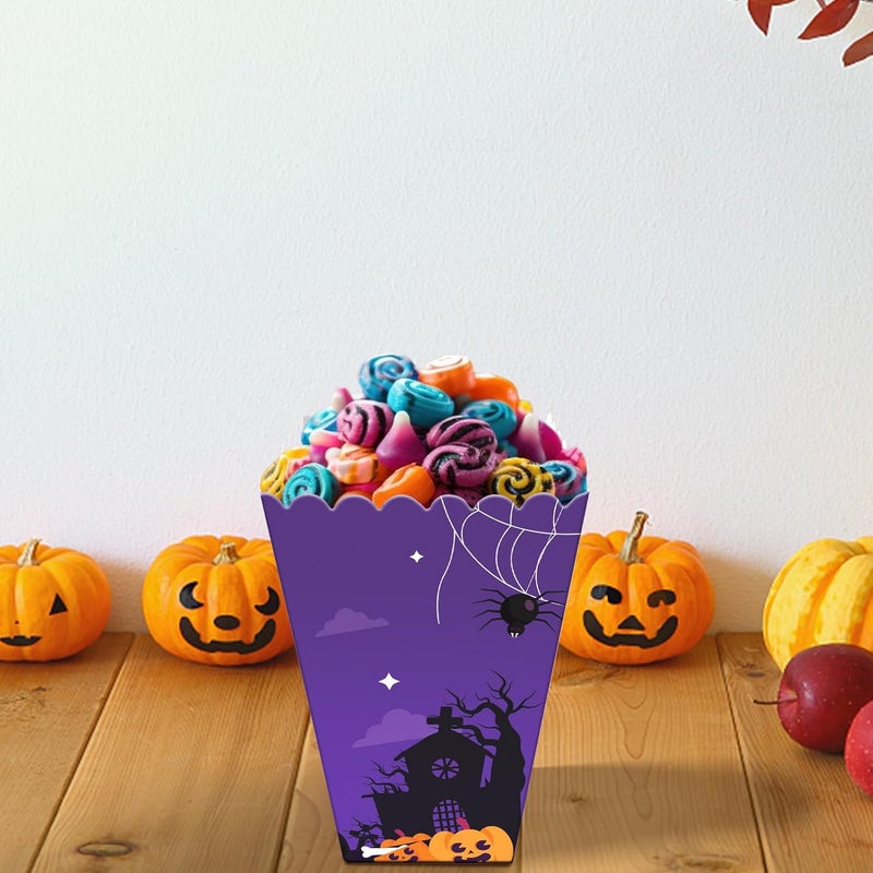 Obbyidk Purple Halloween Party Favor Boxes, Set of 12, Haunted Boo House Popcorn Boxes, Halloween Party Favor Treat Supplies, Ideal For Trick Or Treating, Halloween Event - Image 3