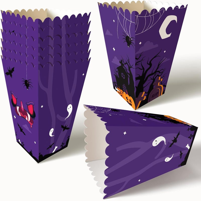 Obbyidk Purple Halloween Party Favor Boxes, Set of 12, Haunted Boo House Popcorn Boxes, Halloween Party Favor Treat Supplies, Ideal For Trick Or Treating, Halloween Event - Image 1