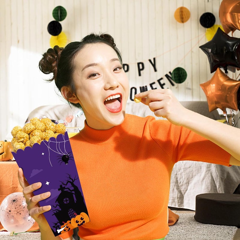 Obbyidk Purple Halloween Party Favor Boxes, Set of 12, Haunted Boo House Popcorn Boxes, Halloween Party Favor Treat Supplies, Ideal For Trick Or Treating, Halloween Event - Image 5