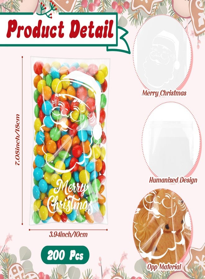 Yexiya 200 Pcs Self Christmas Cookie Bags Santa Claus Cellophane Treat Bags for Gifts 4x6 Inch Clear Treat Bags Xmas Gift Bags for Christmas Gifts Biscuit Candy Packing Party Supplies - Image 2