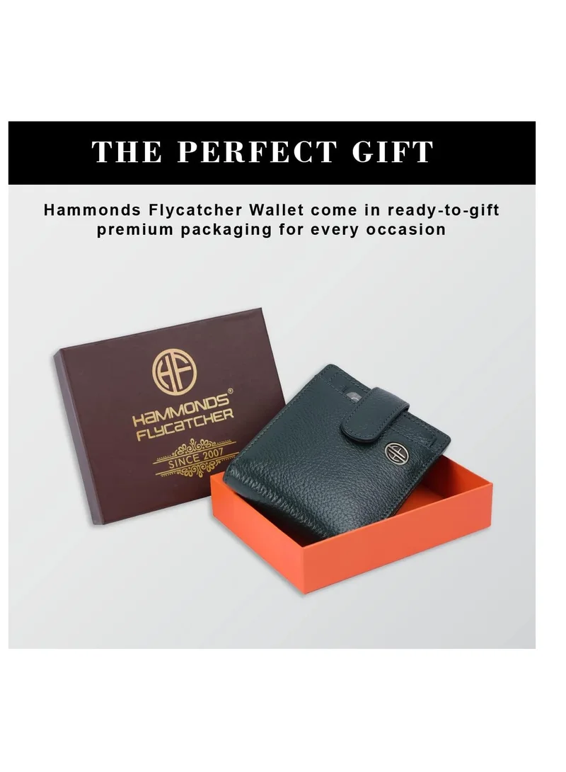 Hammonds Flycatcher Sea Green Leather Wallet for Men - RFID Protected Leather Purse for Men, Money Purse for Men - 5 Card Slots, Coin Pocket, Hidden Pockets, Metal Snap Button - Green | H4CK  | Best Price UAE