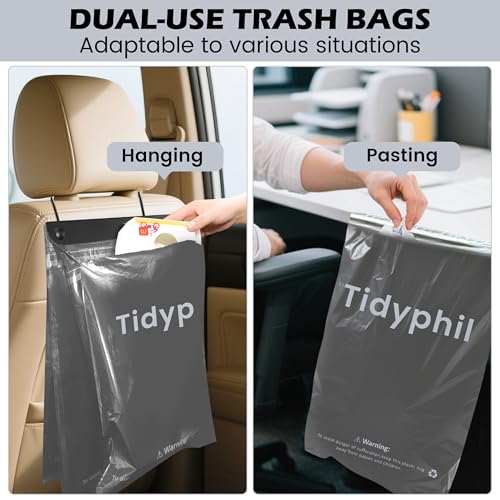 Tidyphil 50 PCS Disposable Car Trash Bags Hanging, Leak-proof, Odor Seal. 2 Gallon Car Garbage Bags, Big Capacity. Independent of Car Trash Can, Easy Stick-On Car trash Bin for Car, SUV, Truck, Stroller. Gray - Image 5
