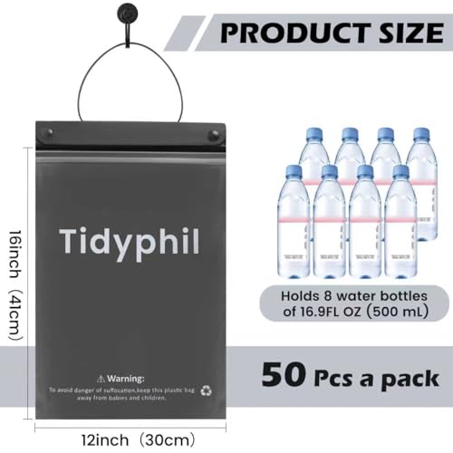 Tidyphil 50 PCS Disposable Car Trash Bags Hanging, Leak-proof, Odor Seal. 2 Gallon Car Garbage Bags, Big Capacity. Independent of Car Trash Can, Easy Stick-On Car trash Bin for Car, SUV, Truck, Stroller. Gray - Image 2