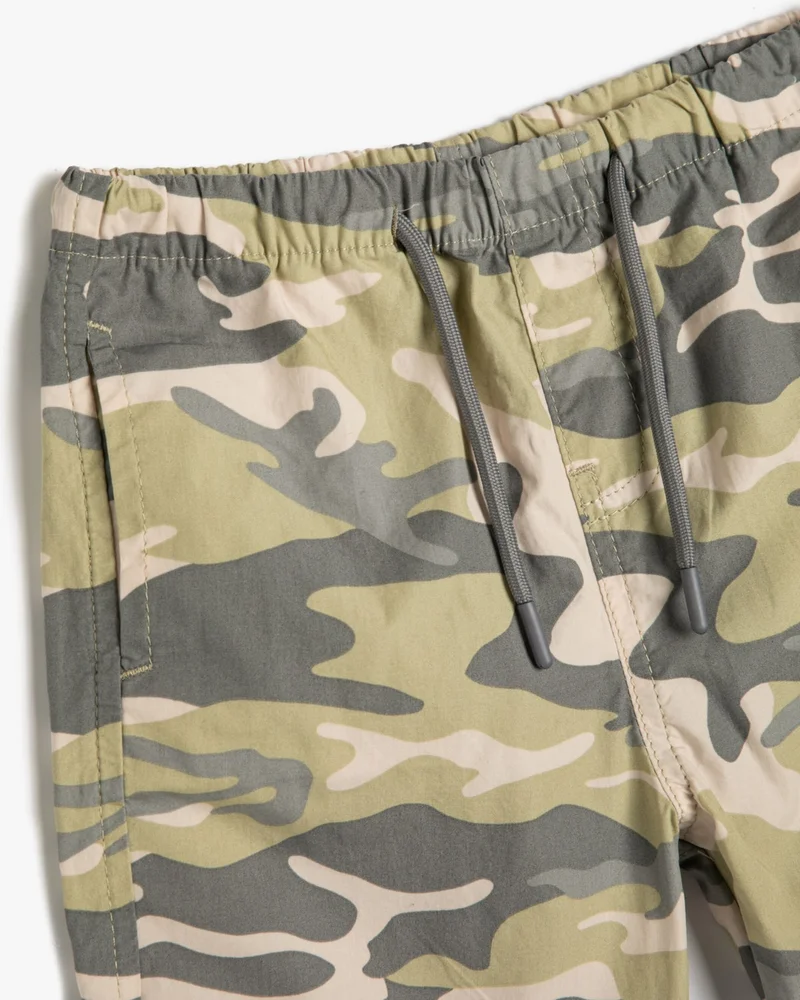كوتون Bermuda Camouflage Shorts Parachute Fabric Pocket Tie Waist Cotton